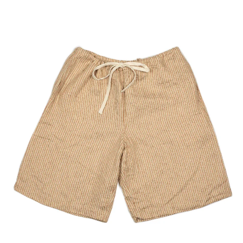 Soft Sweat Shorts For Men-Drawstring shorts in rust and taupe striped linen silk