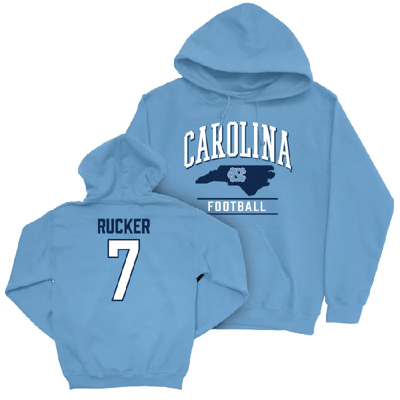 Comfortable Hoodie For Fall-UNC Football Carolina Blue Arch Hoodie - Kaimon Rucker