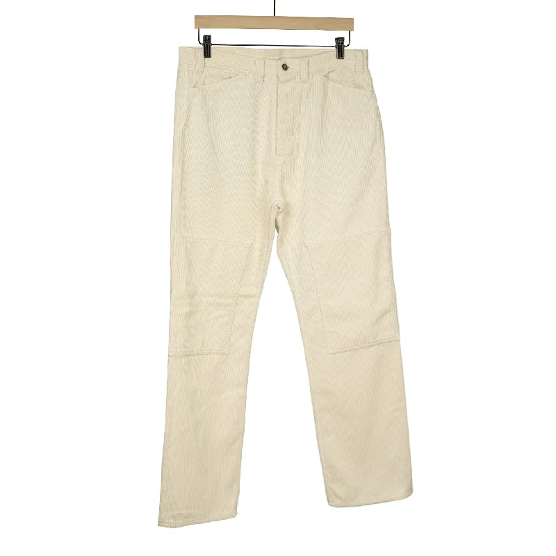 Comfortable Track Pants-"Knee Patch Work Jeans" in unbleached ecru cotton corduroy