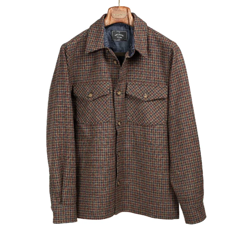 Casual Zip-up Jacket-Valle ocean overshirt in brown and burgundy houndstooth virgin wool