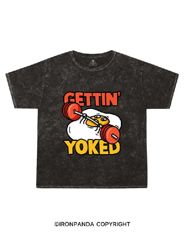 Neon Color T-shirt-Getting Yoked Funny Benching Egg Kids Washed T-Shirt