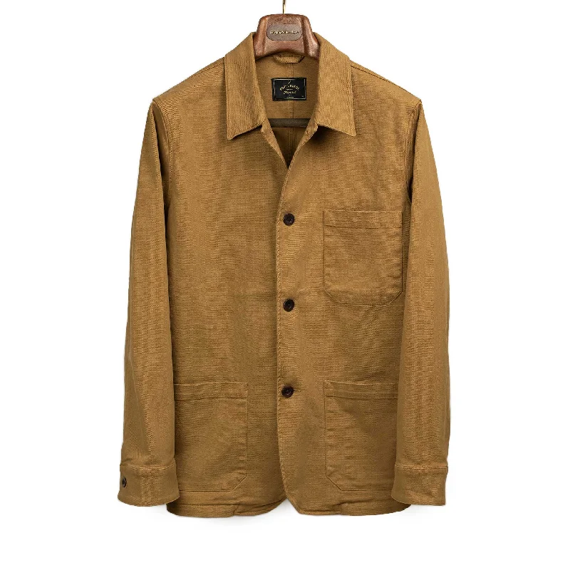 Casual Plaid Jacket-Labura unlined chore jacket in bronze cotton twill