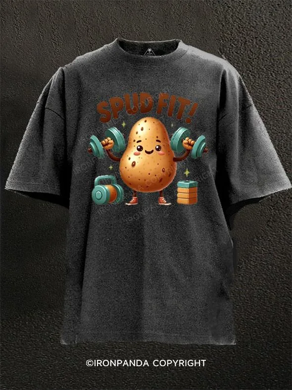 Hand-drawn Graphic T-shirt-Spud Fit Lifting Potato Washed Gym Shirt