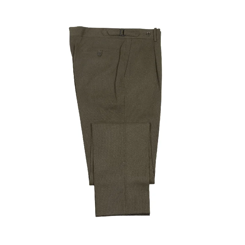 Vintage Denim Tapered Pants-Pleated higher-rise olive cotton twill trousers (restock)