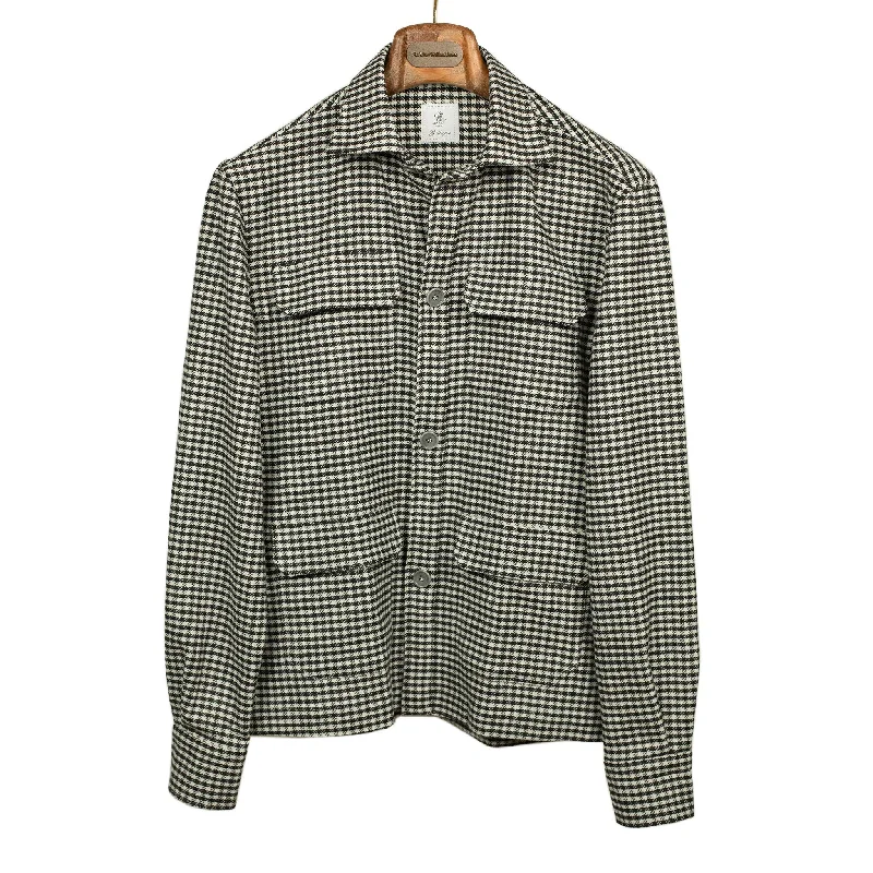 Lightweight Travel Jacket-"Giubbottino" shirt-jacket in black & cream shepherd check wool