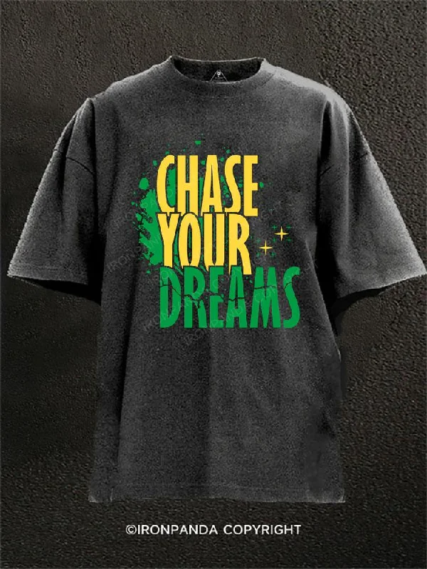 Funny Animal Graphic T-shirt-CHASE YOUR DREAMS Washed Gym Shirt