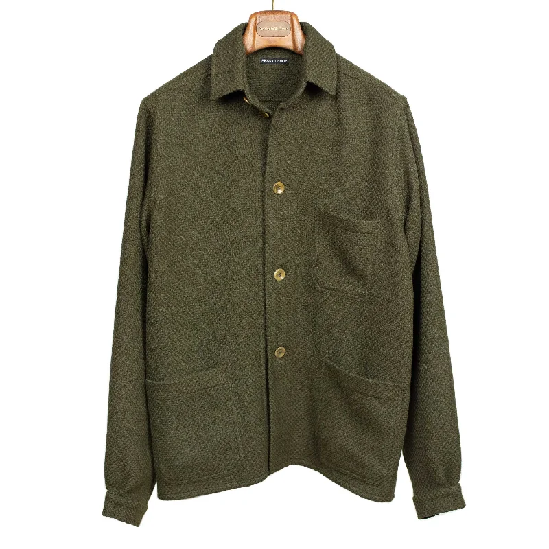 Urban Street Style Jacket-Chore coat in moss green crosshatch wool