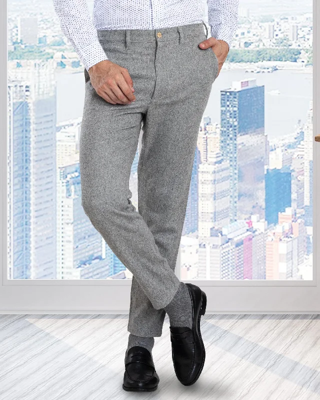 Relaxed Fit Sports Pants-Grey Wool Chino