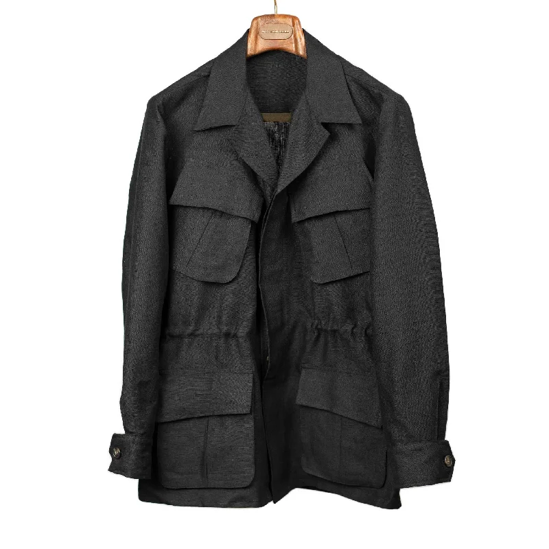 Soft Sherpa Jacket-Jungle jacket in black midweight linen