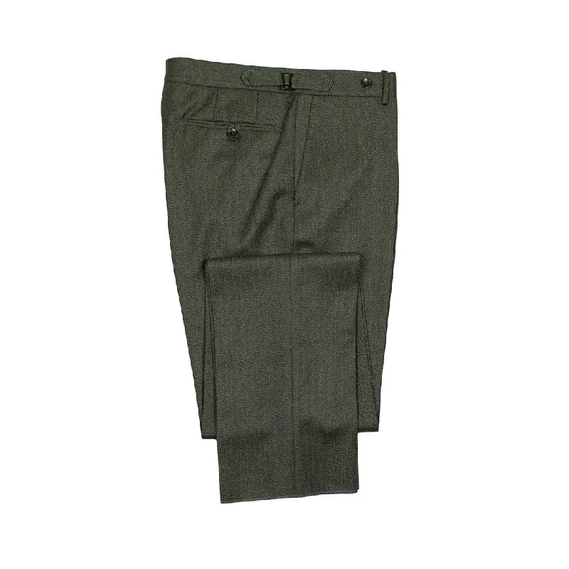 Formal Dress Trousers-Higher-rise Olive Green Melange cavalry twill wool trousers (restock)