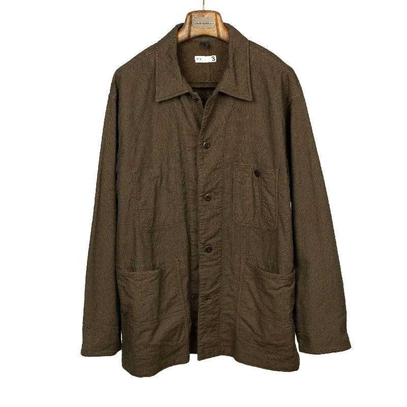 Soft Sherpa Jacket-Coverall shop jacket in brown and charcoal stripe stretch cotton