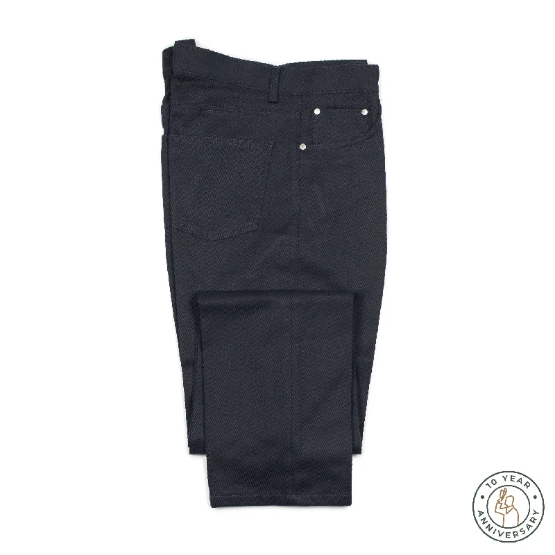 Casual Khaki Pants-Exclusive Aacero 5-pocket trousers in midnight navy textured cotton twill (10th anniversary capsule)