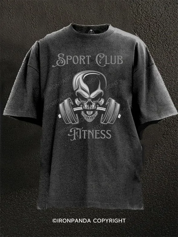 Graphic Tee For Casual Wear-Fitness Skull Sport Washed Gym Shirt