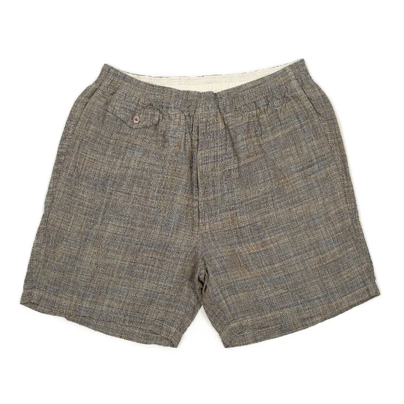 Summer Jogger Shorts-Beach shorts in blue and taupe Kasuri linen