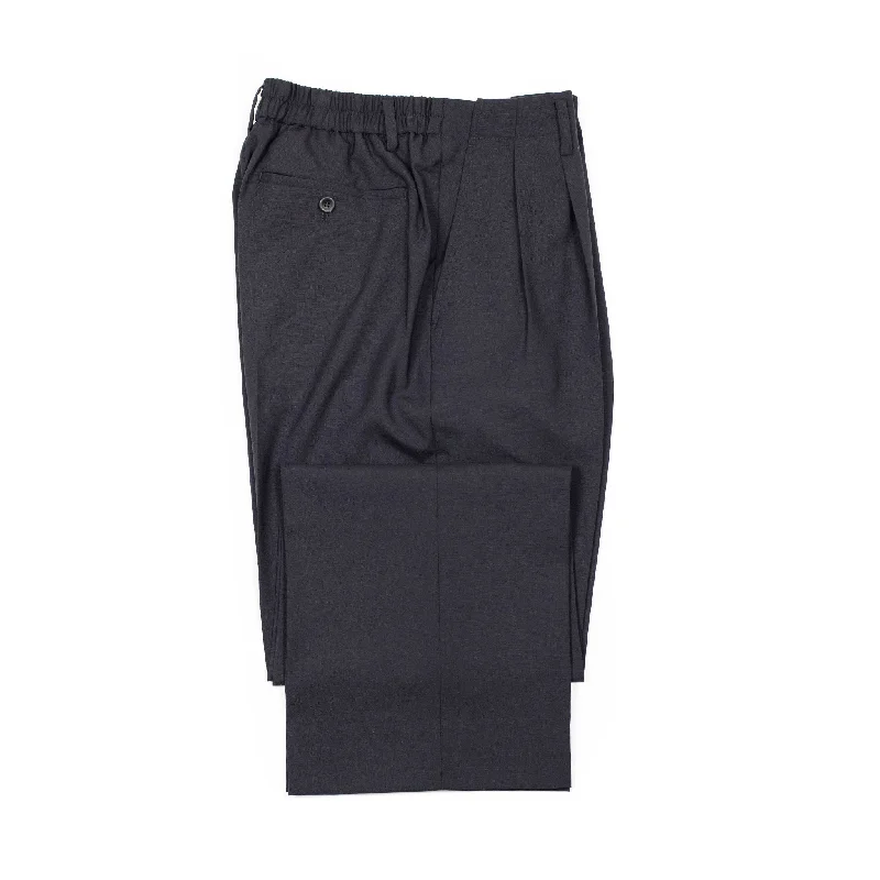 Warm Thermal Pants-Pleated easy trousers in navy Japanese wool