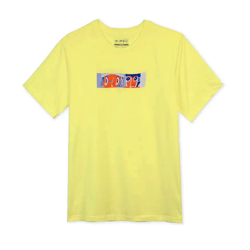 Plain Black T-shirt-No-Comply Faces Design Contest Tee Shirt - Yellow