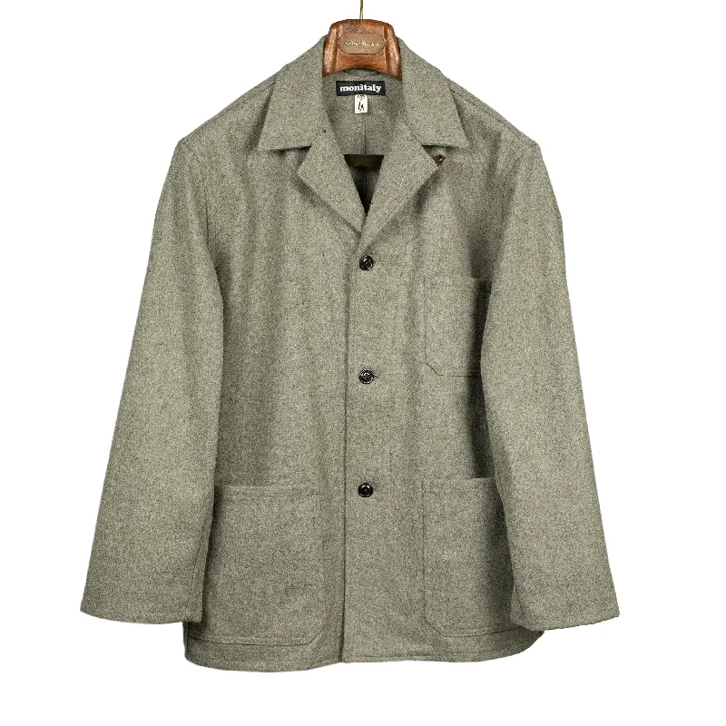 Stylish Anorak Jacket-Italian Jail Jacket in taupe melange wool flannel (restock)