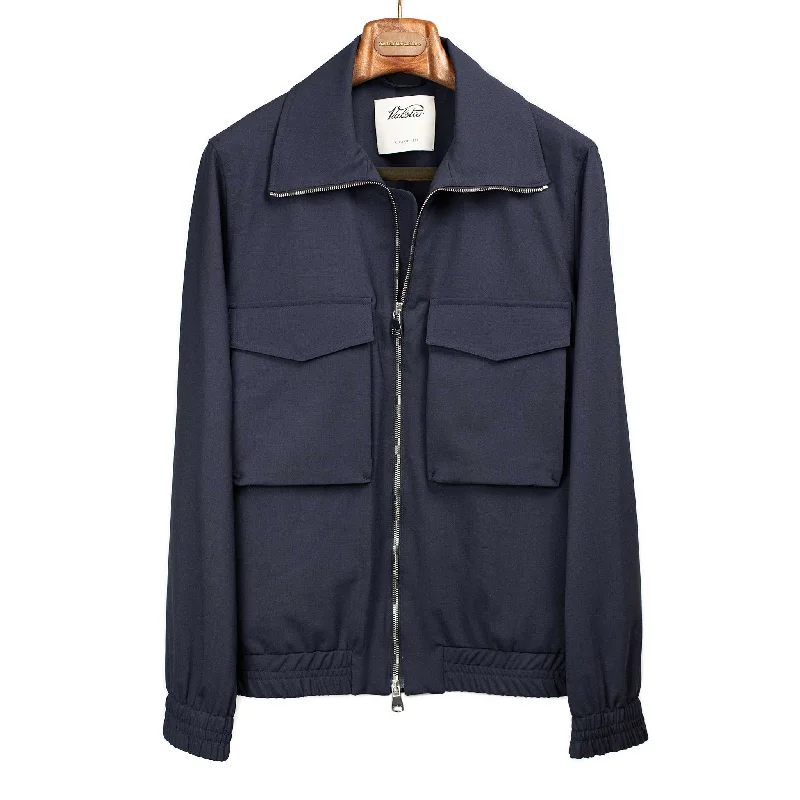 Cozy Fleece Zip-up Jacket-Tazio zip blouson in navy blue stretch virgin wool