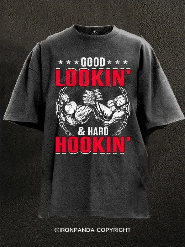 Simple Logo T-shirt-Good Lookin' & Hard Hookin' Washed Gym Shirt