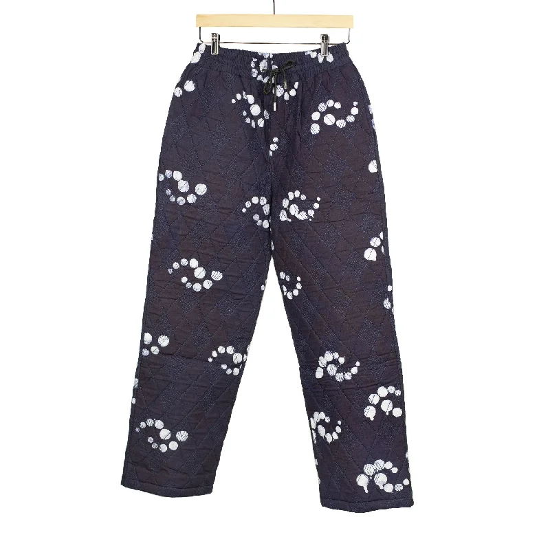 Classic Bootcut Pants-Ikeja quilted easy pants in indigo fractal dot print cotton