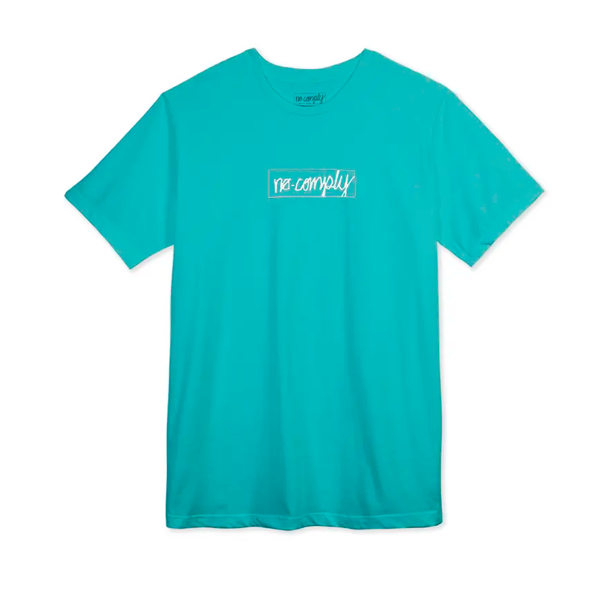 Soft T-shirt Fabric-No-Comply Script Box Tee Shirt - Aqua