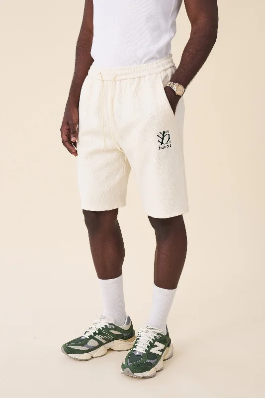 Casual Relaxed Fit Shorts-TENNIS CABLE TEXTURE SHORTS - ECRU