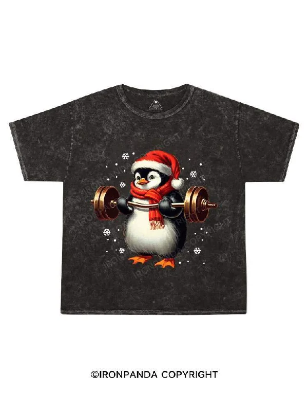 Athletic Fit T-shirt-CHRISTMAS DEADLIFT PENGUIN Kids Washed T-Shirt