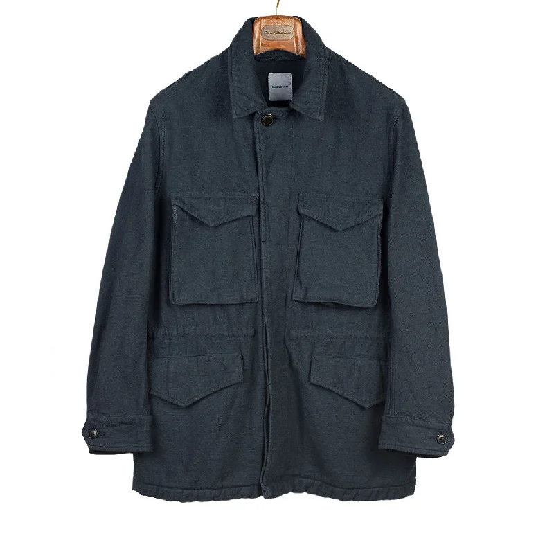 Vintage Denim Jacket-Field jacket in navy blue garment dyed slubby cotton twill