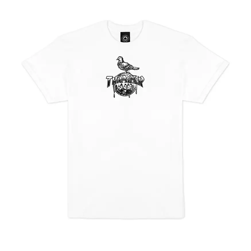 Plain White T-shirt-Thrasher Magazine x Anti Hero Cover The Earth Tee Shirt - White