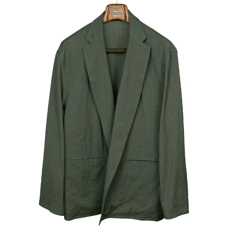 Lightweight Hiking Jacket-Cardigan jacket in dark sage wool, rayon and silk