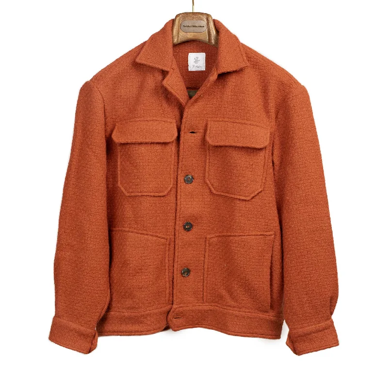 Heavy-duty Outdoor Jacket-Buttoned blouson jacket in orange basketweave wool