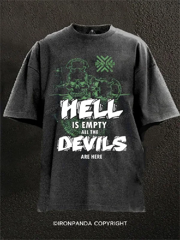 Graphic T-shirt With Cool Designs-HELL IS EMPTY Washed Gym Shirt