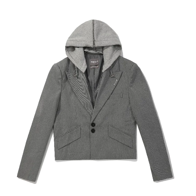 Soft Wool Jacket-Varsity Hoodie Suit Jacket - Grey