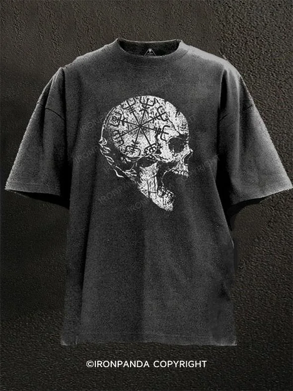 Sports Team T-shirt-Viking Compass Skull Washed Gym Shirt