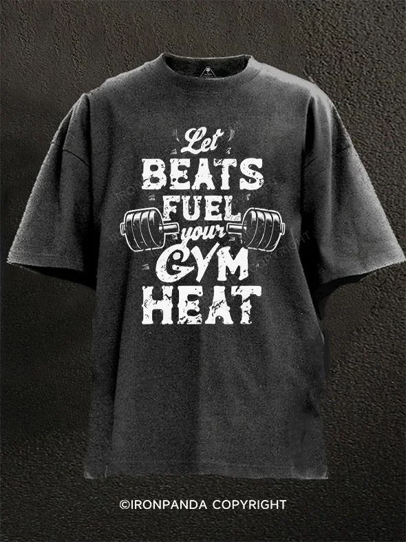 Cotton Graphic T-shirt-Let beats fuel your gym heat Washed Gym Shirt