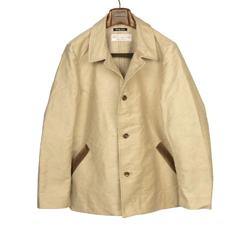 Cozy Down Jacket-Work jacket in cream and brown burnt molton cotton