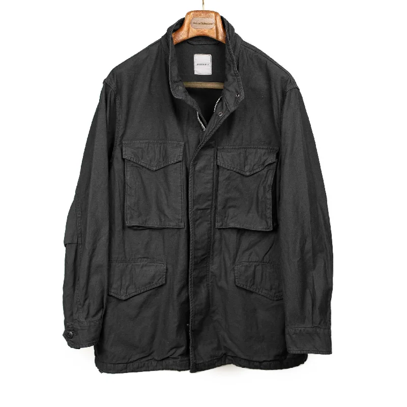 Reflective Safety Jacket-M65 jacket in black cotton and linen reverse sateen