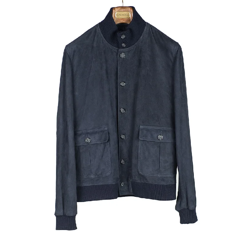 Relaxed Fit Sports Jacket-Navy suede Valstarino bomber jacket