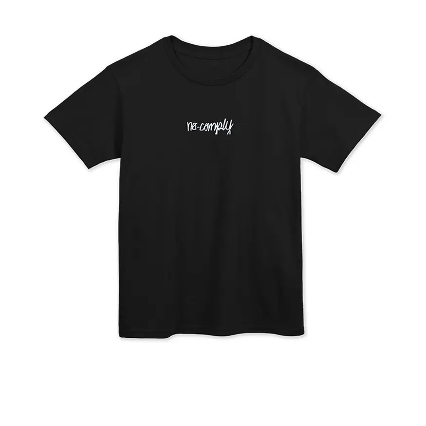 T-shirt With Modern Design-No-Comply Embroidered Script Youth Tee Shirt - Black