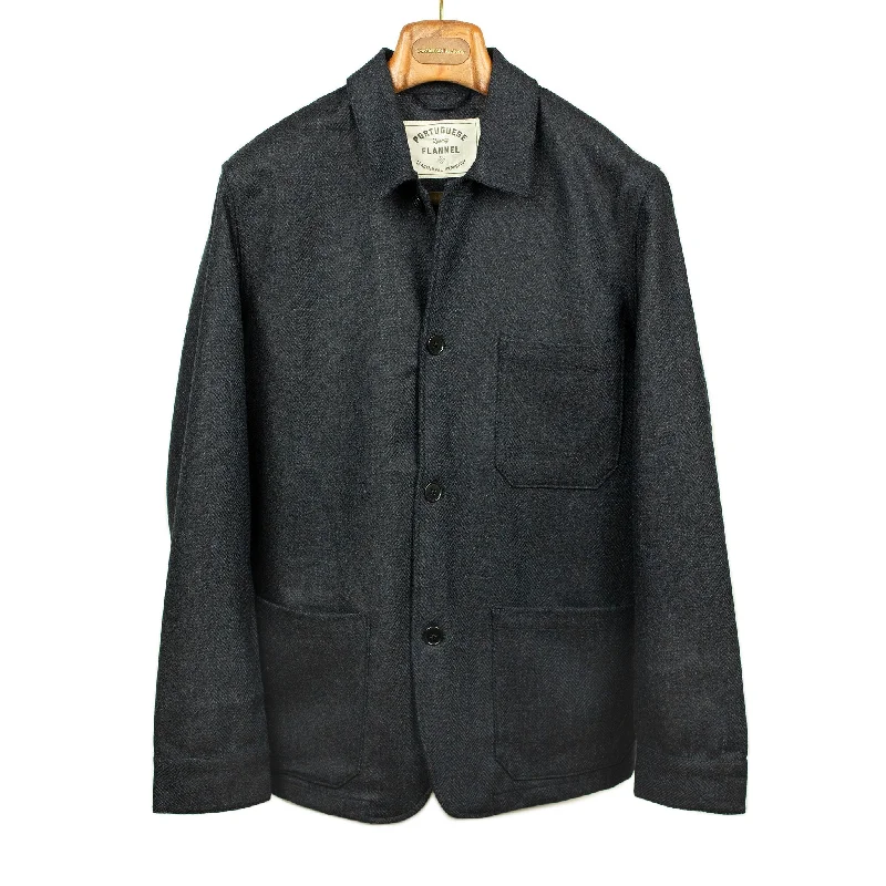 Custom Graphic Jacket-Labura chore coat  in navy herringbone brushed wool