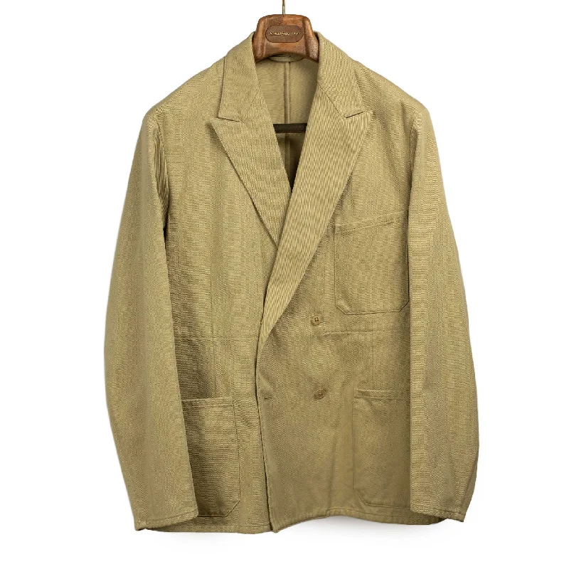 Windbreaker Jacket-Double breasted jacket in beige cotton twill (separates)