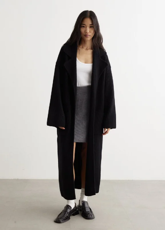 Classic Bomber Jacket-Rib-Knit Cardi Coat