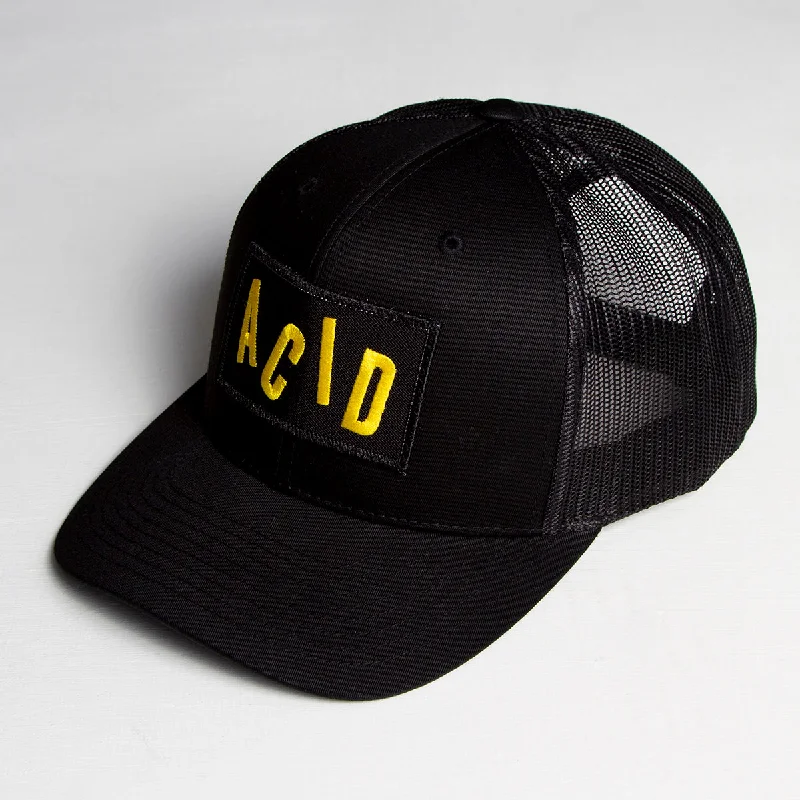 Cool Patterned Snapback Hat-Acid Letter - Trucker Cap - Black