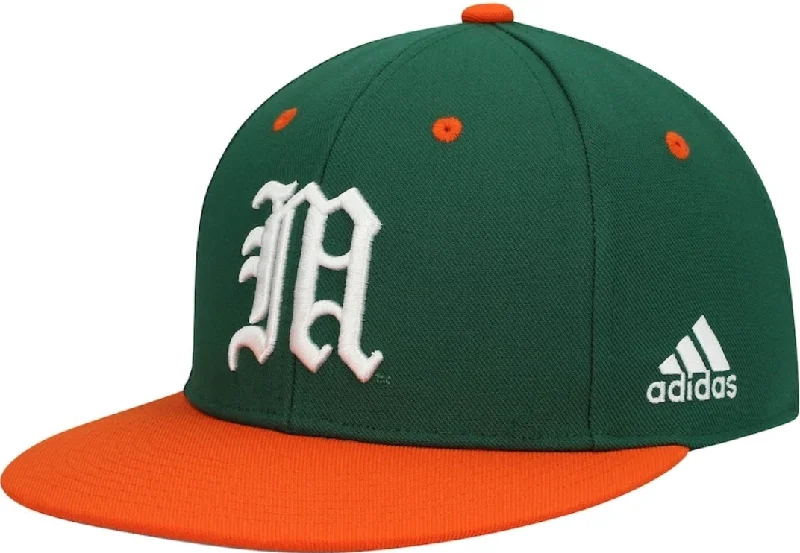 Casual Outdoor Hat-Miami Hurricanes adidas On-Field Baseball Hat - Green/Orange