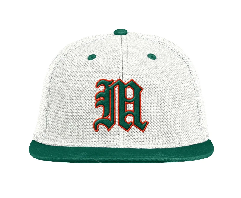 Custom Name Embroidered Hat-Miami Hurricanes adidas On-Field Baseball Hat - Cream/Green M