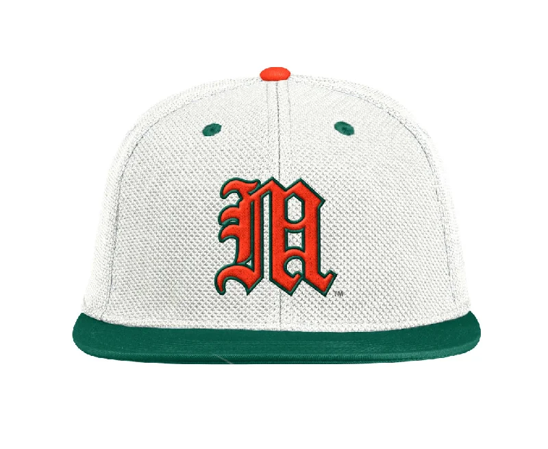 Graphic Printed Cap-Miami Hurricanes adidas On-Field Fitted Baseball Hat - White/Green