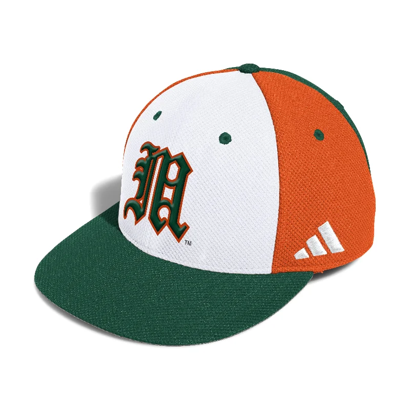 Soft Wool Hat-Miami Hurricanes adidas On Field Old English M Mesh Baseball Cap - Tri-Color