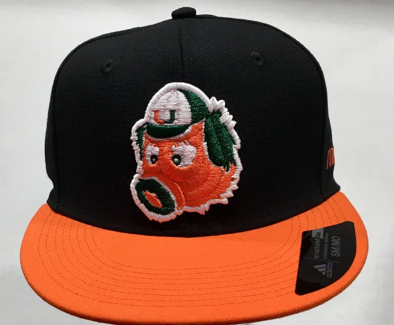 Cool Snapback Cap-Miami Hurricanes adidas Flat Brim Flex Hat Maniac- Black/Orange