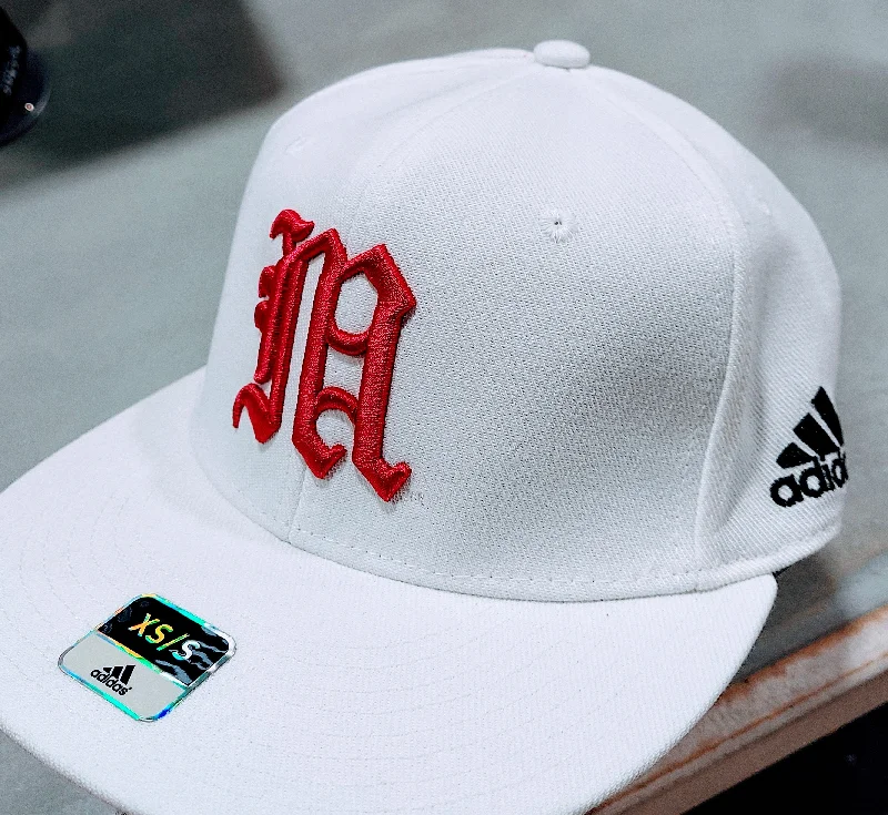 All-weather Winter Hat-Miami Hurricanes adidas Flex Fit Baseball Hat - White/Pink 'M' Logo