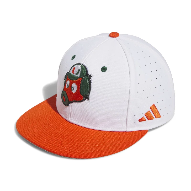 Comfortable Bucket Hat-Miami Hurricanes adidas On Field Maniac Perforated Fitted Baseball Hat - White